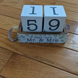 Wedding Countdown Painted Wood Block NWT